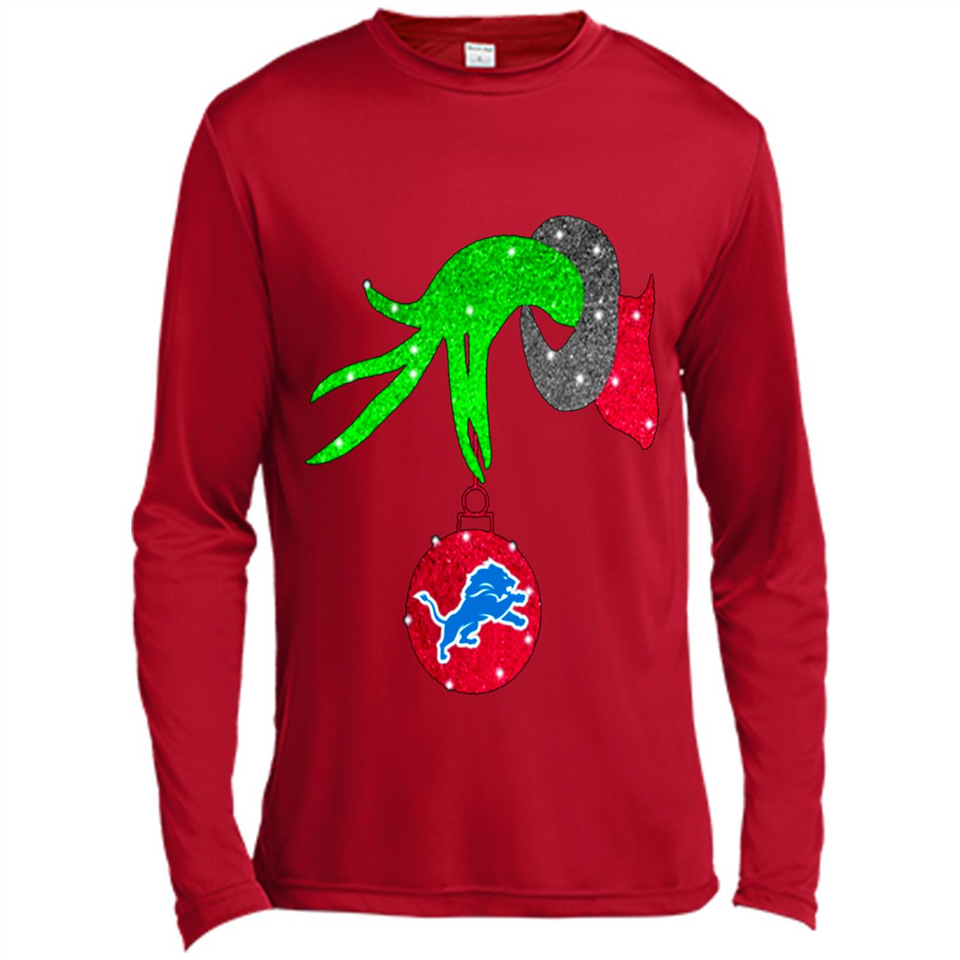 GRINCH HAND HOLDING DETROIT LIONS GLITTER CHRISTMAS PINGPONG