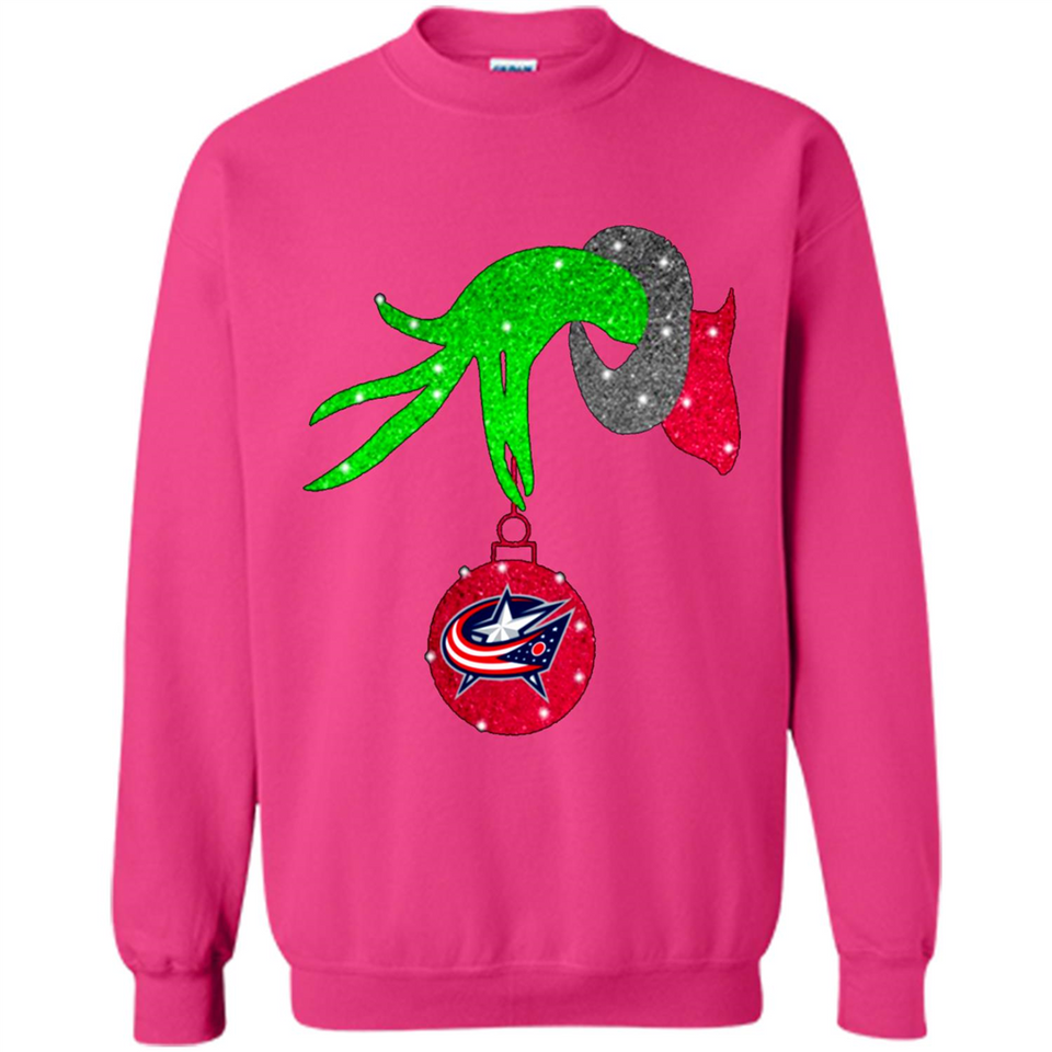GRINCH HAND HOLDING COLUMBUS BLUE JACKETS GLITTER CHRISTMAS PINGPONG