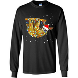Christmas Lights Sloth Wearing Santa Hat Funny Xmas - Long Sleeve T-Shirt