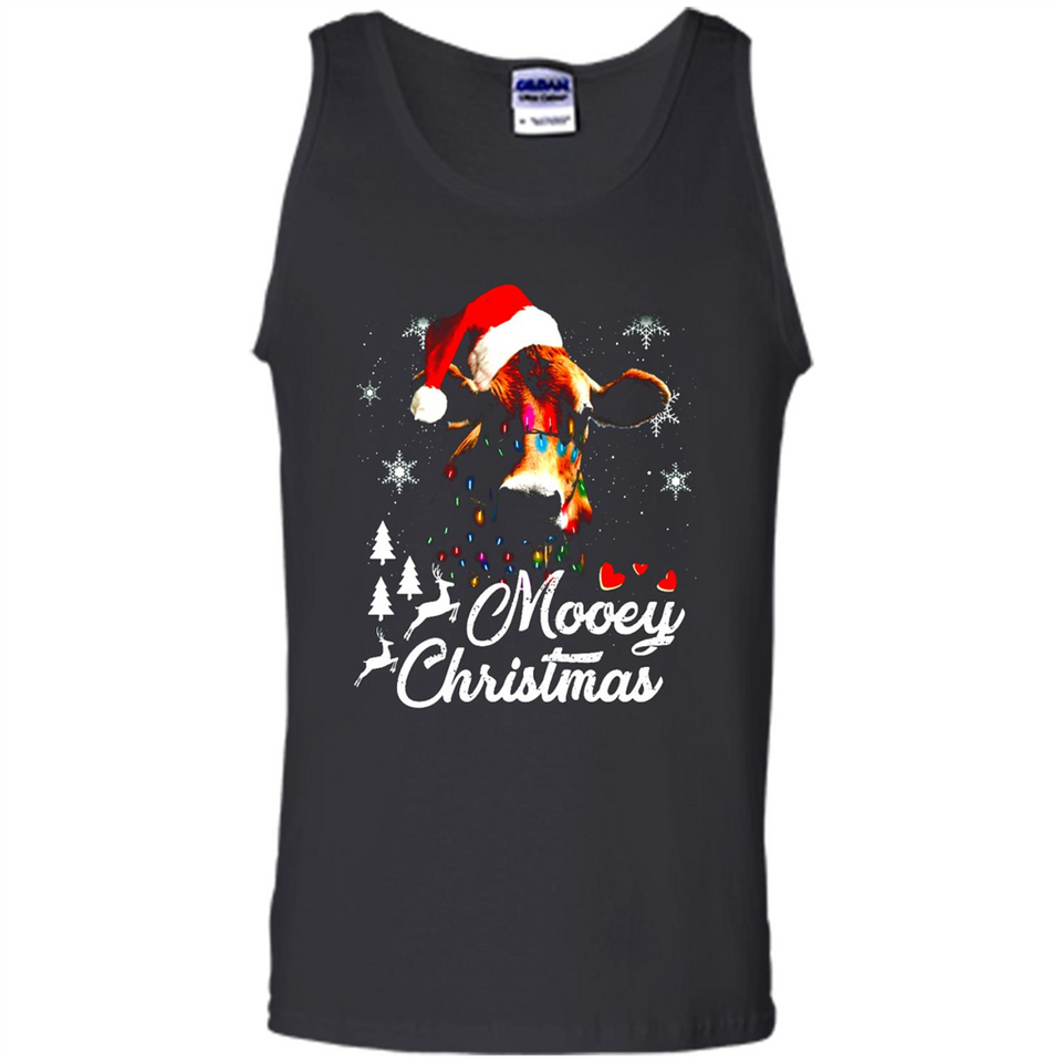 Mooey Christmas Cow Santa Christmas Lover Lights Sweatshirt - Tank Top