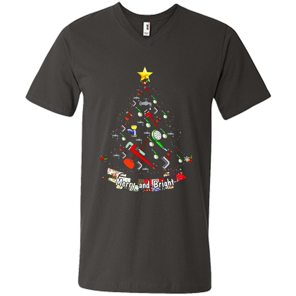 Merry And Bright Plumber Christmas Tree Shirt PINGPONG - Men's V-Neck