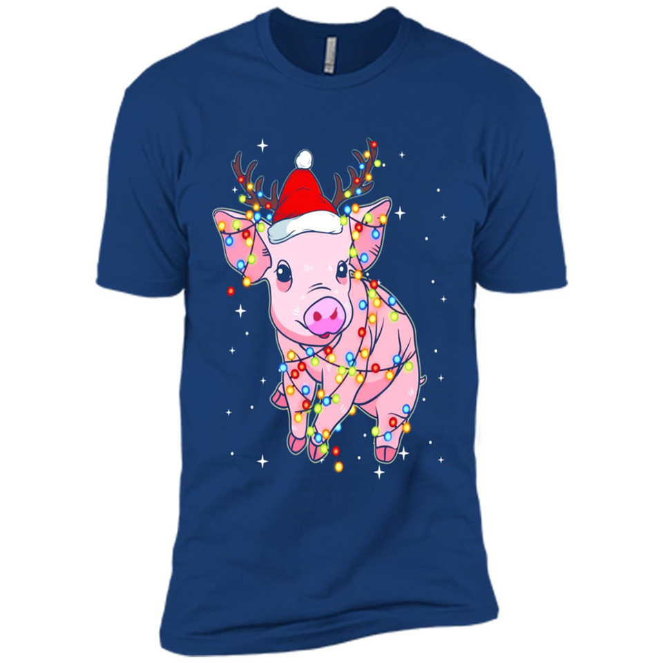 Christmas Lights Pig Wearing Santa Hat Funny Xmas - Premium Short Sleeve T-Shirt