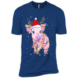 Christmas Lights Pig Wearing Santa Hat Funny Xmas - Premium Short Sleeve T-Shirt