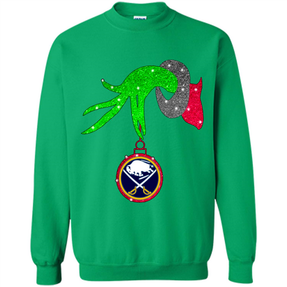 GRINCH HAND HOLDING BUFFALO SABRES GLITTER CHRISTMAS PINGPONG
