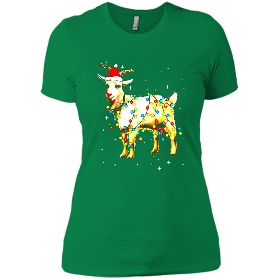 Christmas Lights Goat Wearing Santa Hat T-Shirt - Ladies' Boyfriend T-Shirt
