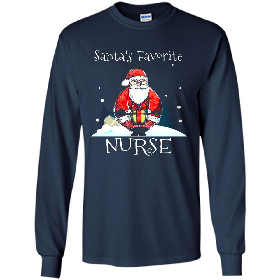 Funny Christmas Nurse Shirt, Santa_s Favorite Nurse - Long Sleeve T-Shirt