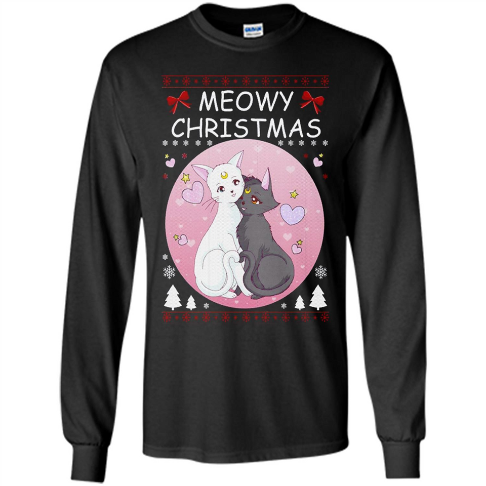 Sailor Moon Yin Yang Cat Love Ugly Christmas Sweater - Long Sleeve T-Shirt