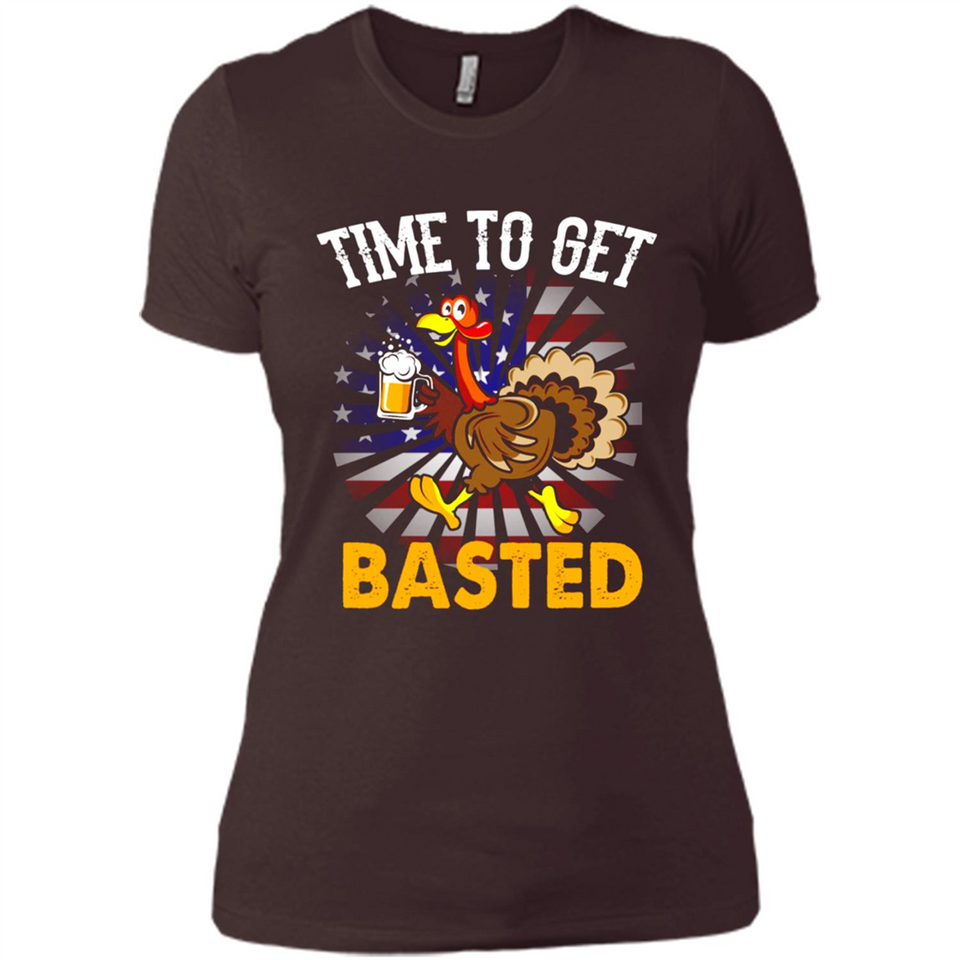 Time To Get Basted Funny Turkey Beer Thanksgiving - Ladies' Boyfriend T-Shirt