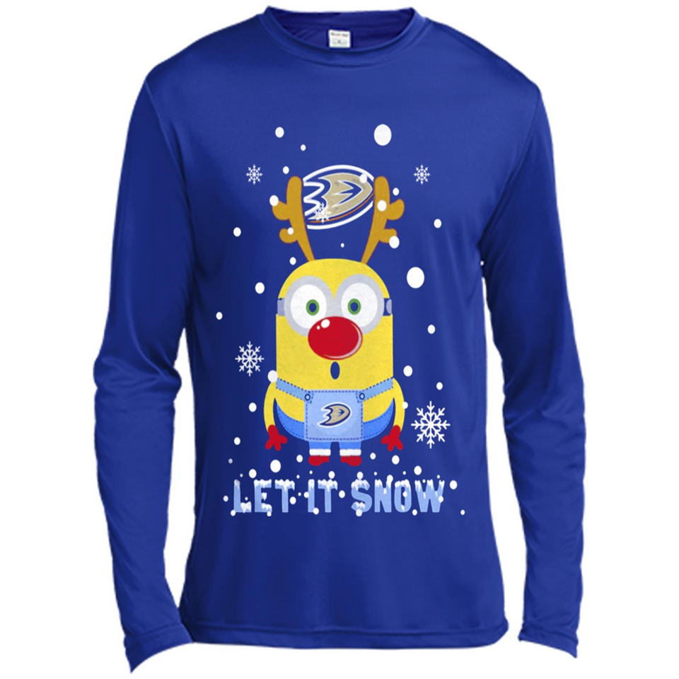 Minion Anaheim Ducks Ugly Christmas Sweater Let it Snow - Canvas Long Sleeve T-Shirt