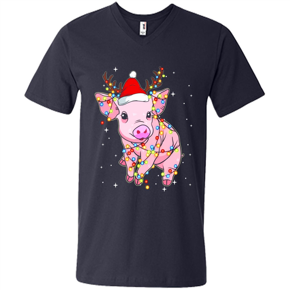 Christmas Lights Pig Wearing Santa Hat Funny Xmas - Men's V-Neck