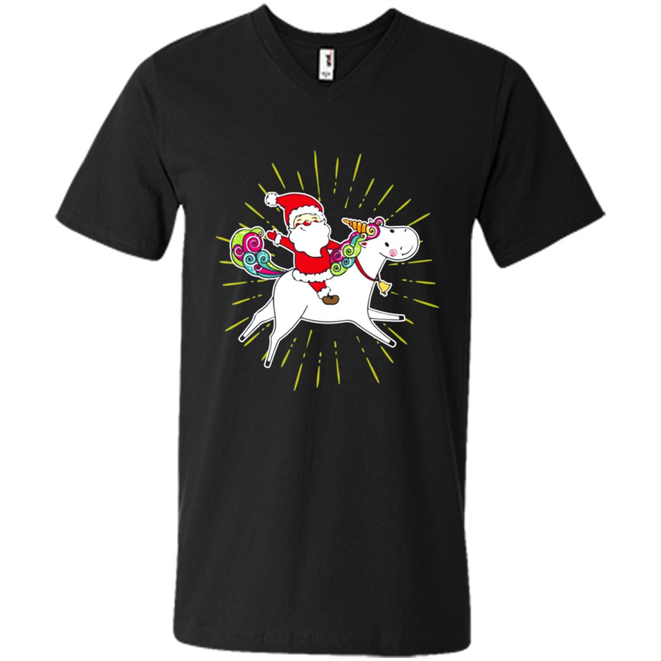 Unicorn And Santa Christmas - Men's V-Neck