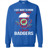 I Just Want To Drink Hot Chocolate & Watch Wisconsin Badgers Ugly Christmas Sweater PINGPONG