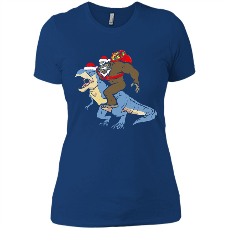 Bigfoot Riding Dinosaurus T-Shirt Funny Bigfoot Santa - Ladies' Boyfriend T-Shirt