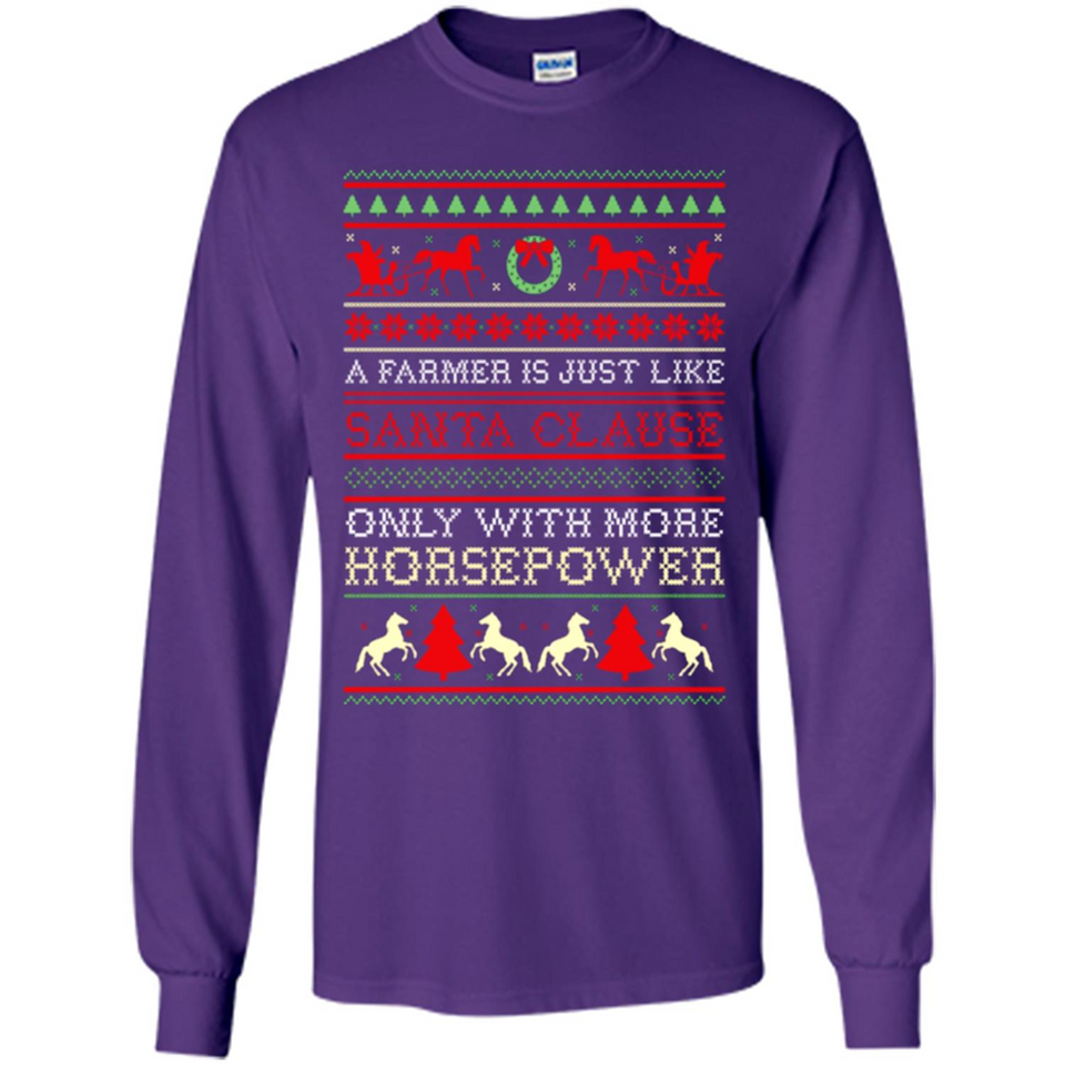 Funny Farmers Gift Ugly Santa Claus Horsepower - Long Sleeve T-Shirt