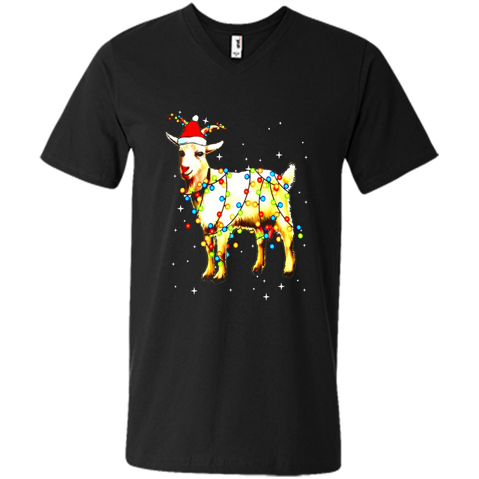 Christmas Lights Goat Wearing Santa Hat T-Shirt - Men's V-Neck