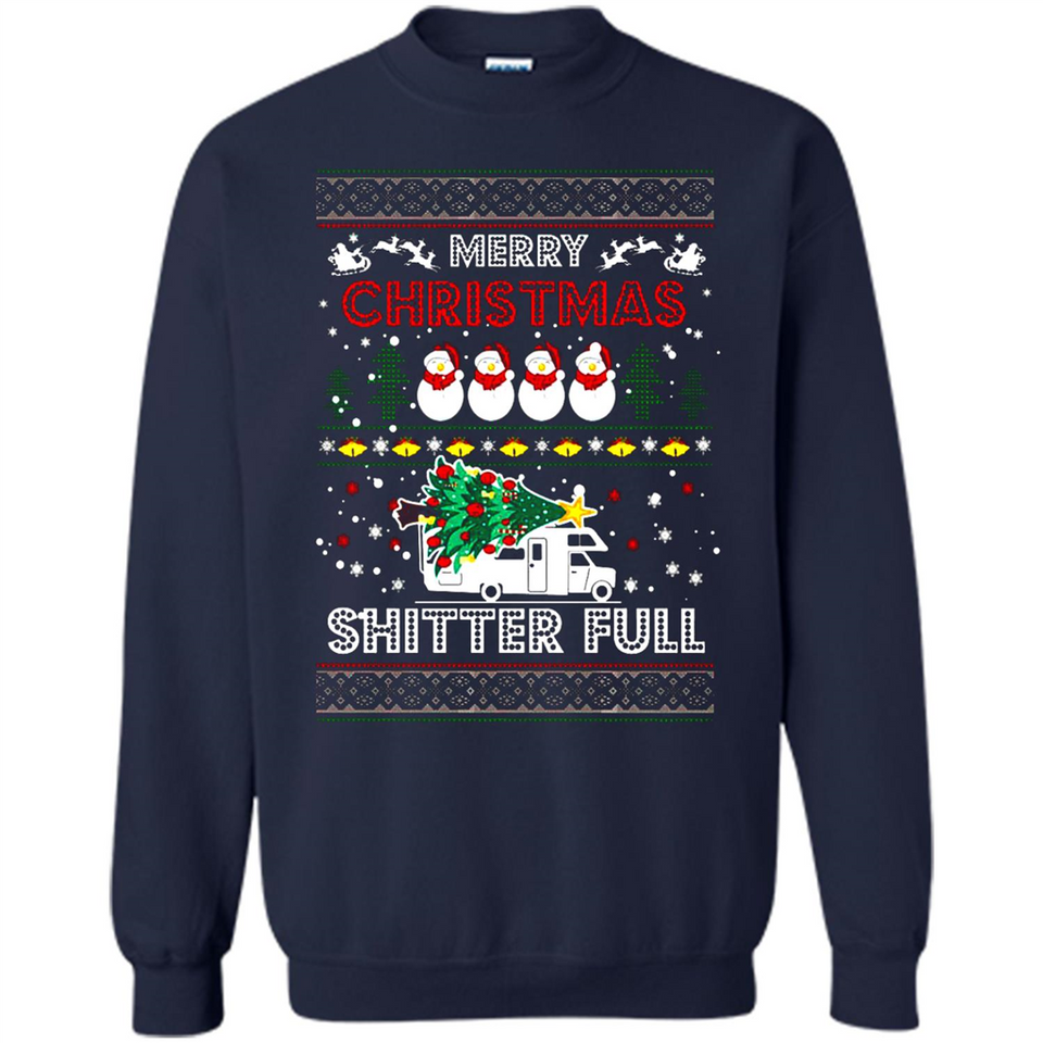 Merry Christmas Shitter Full Christmas Tree Snowman Sweater PINGPONG - Sweatshirt