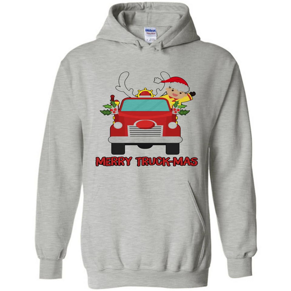Merry Truck-Mas Christmas Fire Truck Cute Reindeer Sporty - Hoodie