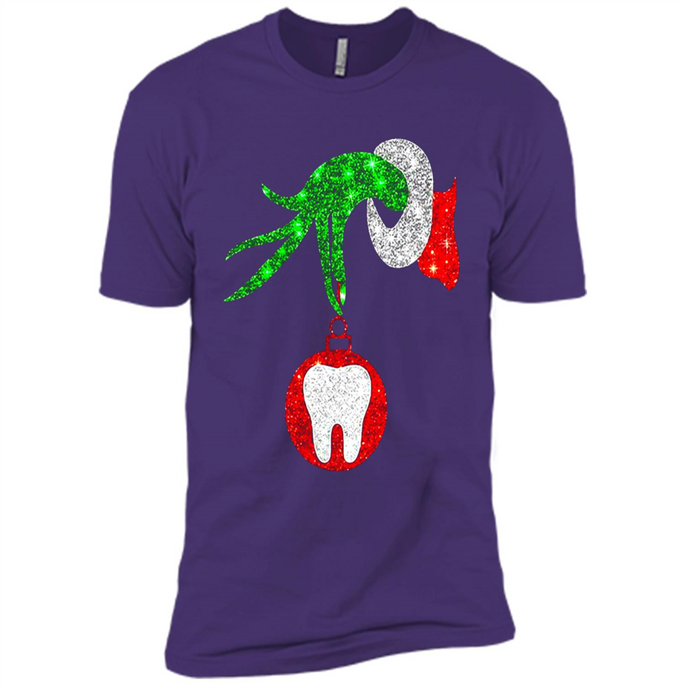 Christmas Nurse Grinch hand holding clinic dental ornament - Premium Short Sleeve T-Shirt