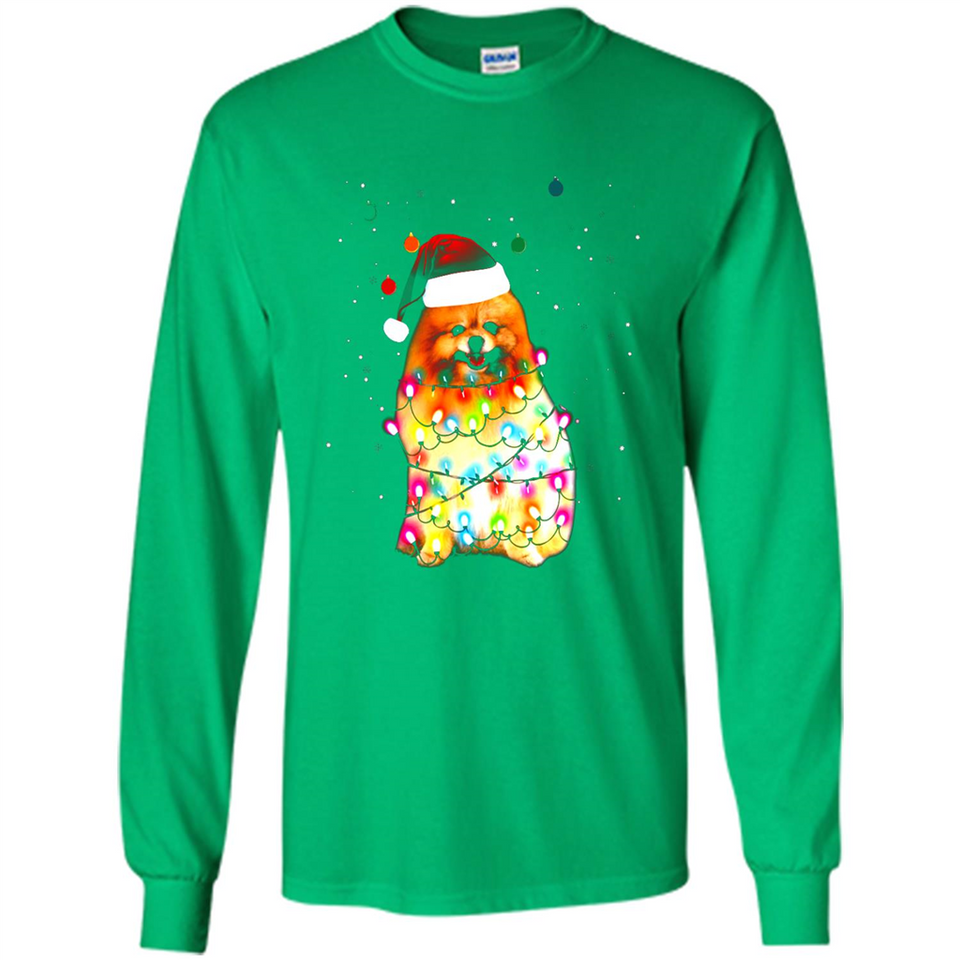 Pomeranian Santa Lights Christmas Dog Xmas Sweatshirt - Long Sleeve T-Shirt
