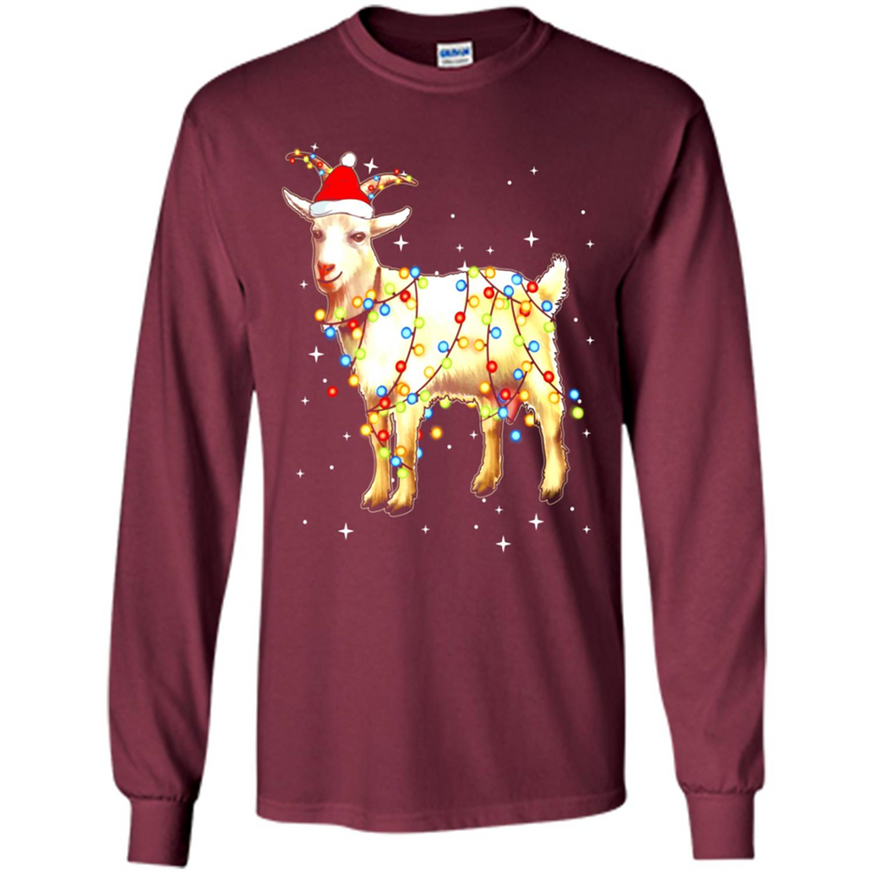 Christmas Lights Goat Wearing Santa Hat Funny Xmas - Long Sleeve T-Shirt