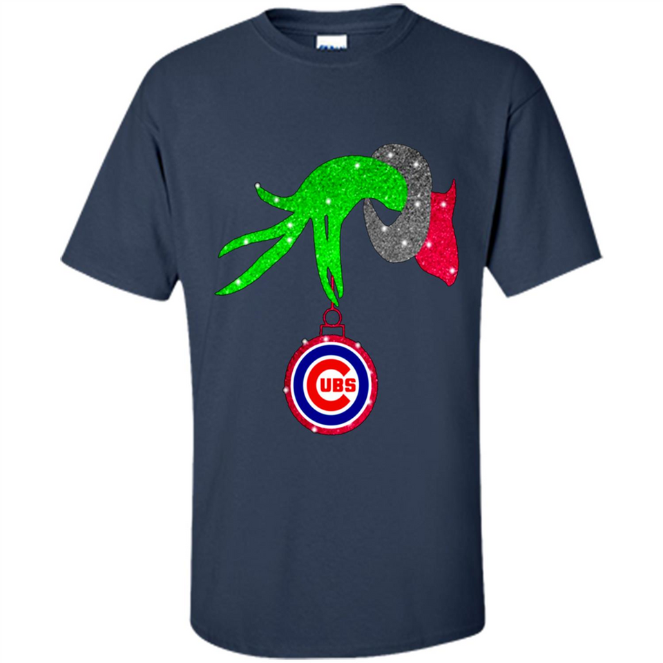 GRINCH HAND HOLDING CHICAGO CUBS GLITTER CHRISTMAS PINGPONG