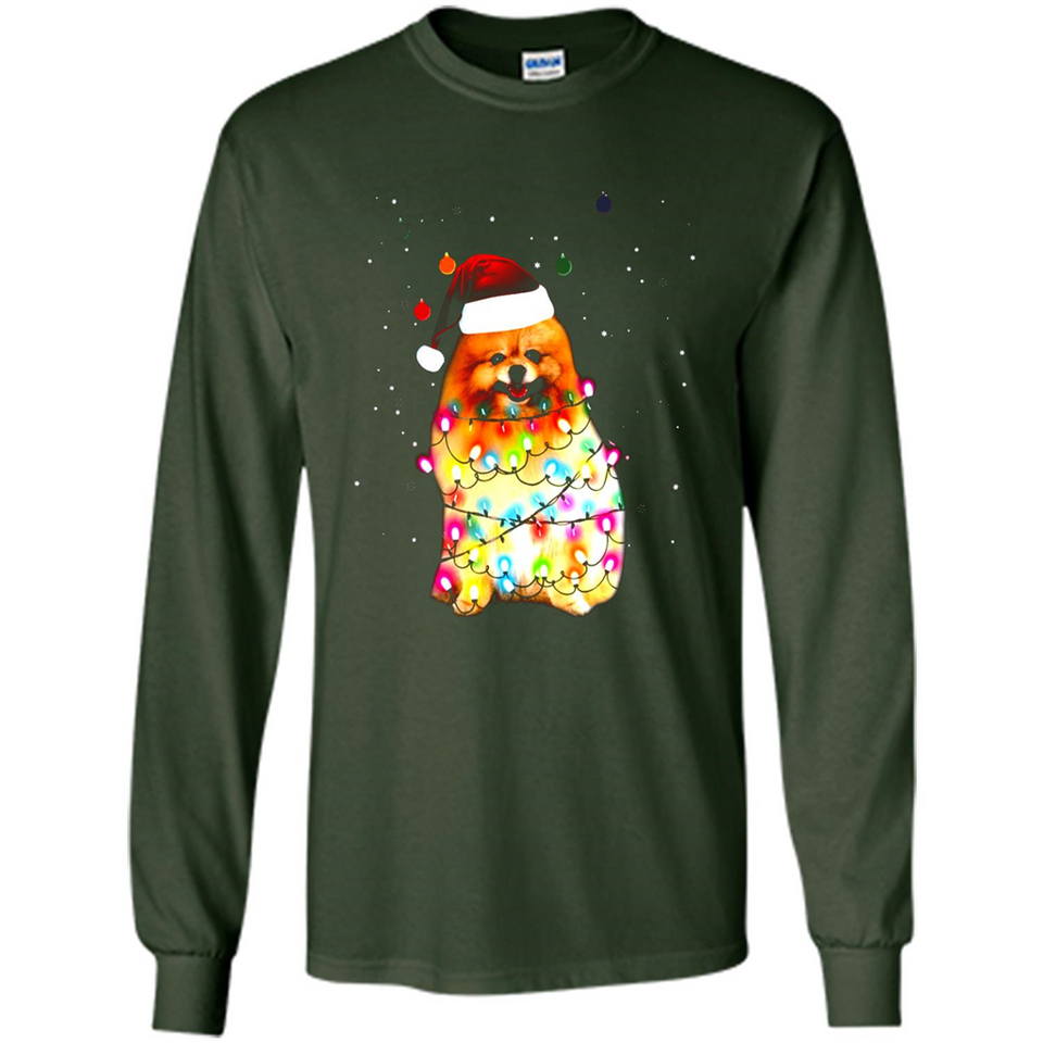 Pomeranian Santa Lights Christmas Dog Xmas Sweatshirt - Long Sleeve T-Shirt