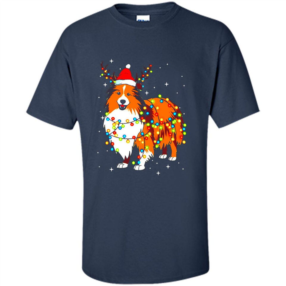 Christmas Lights Shetland Sheepdog Wearing Santa Hat Funny Xmas Mug - Shirt