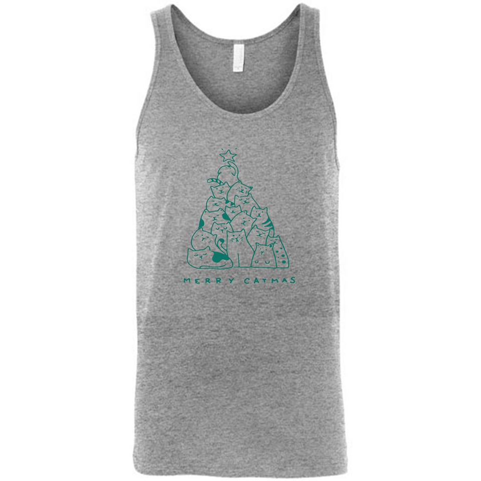 Merry Catmas Funny Cat Christmas Tree Sweatshirt - Canvas Unisex Tank