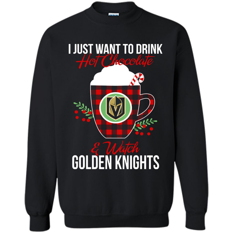 I Just Want To Drink Hot Chocolate & Watch Vegas Golden Knights Ugly Christmas Sweater PINGPONG
