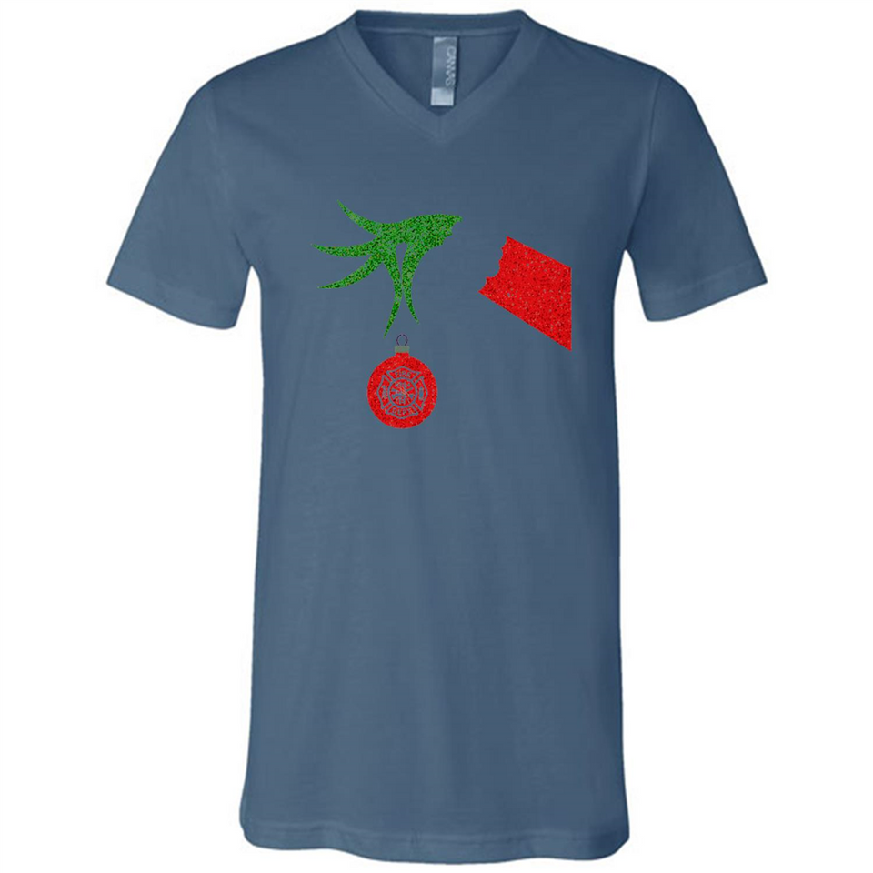 Funny Grinch Hand holding Firefighter ornament Christmas Sporty T-Shirt - Canvas Unisex V-Neck