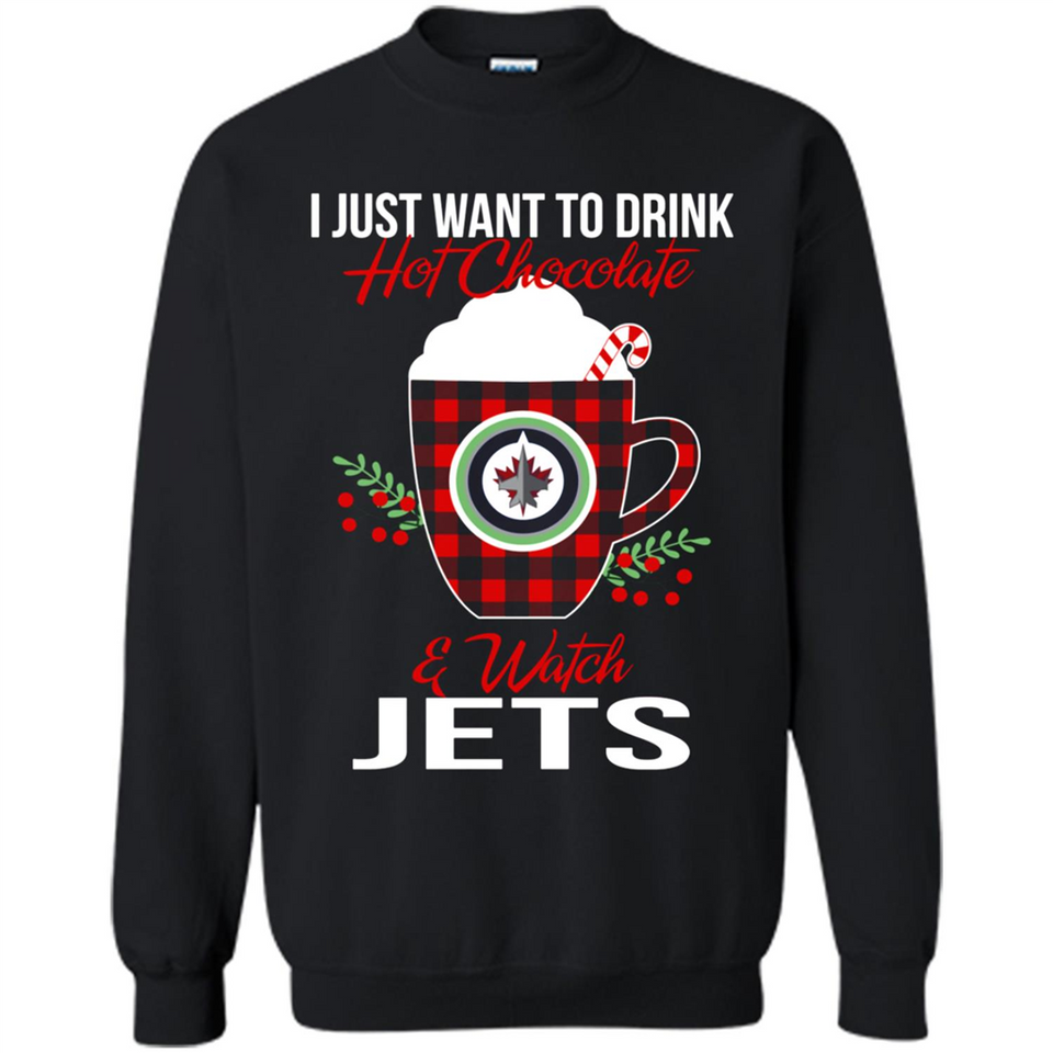 I Just Want To Drink Hot Chocolate & Watch Winnipeg Jets Ugly Christmas Sweater PINGPONG