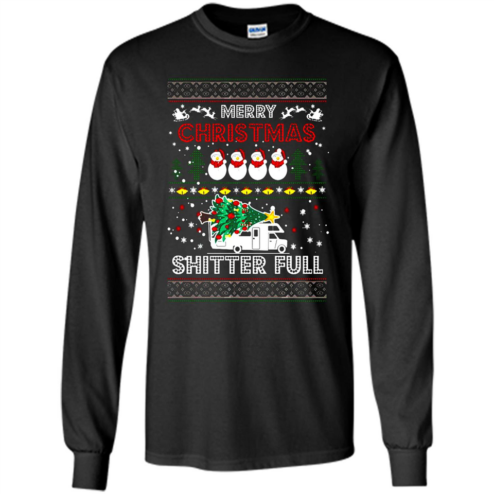 Merry Christmas Shitter Full Christmas Tree Snowman Sweater PINGPONG - Long Sleeve T-Shirt