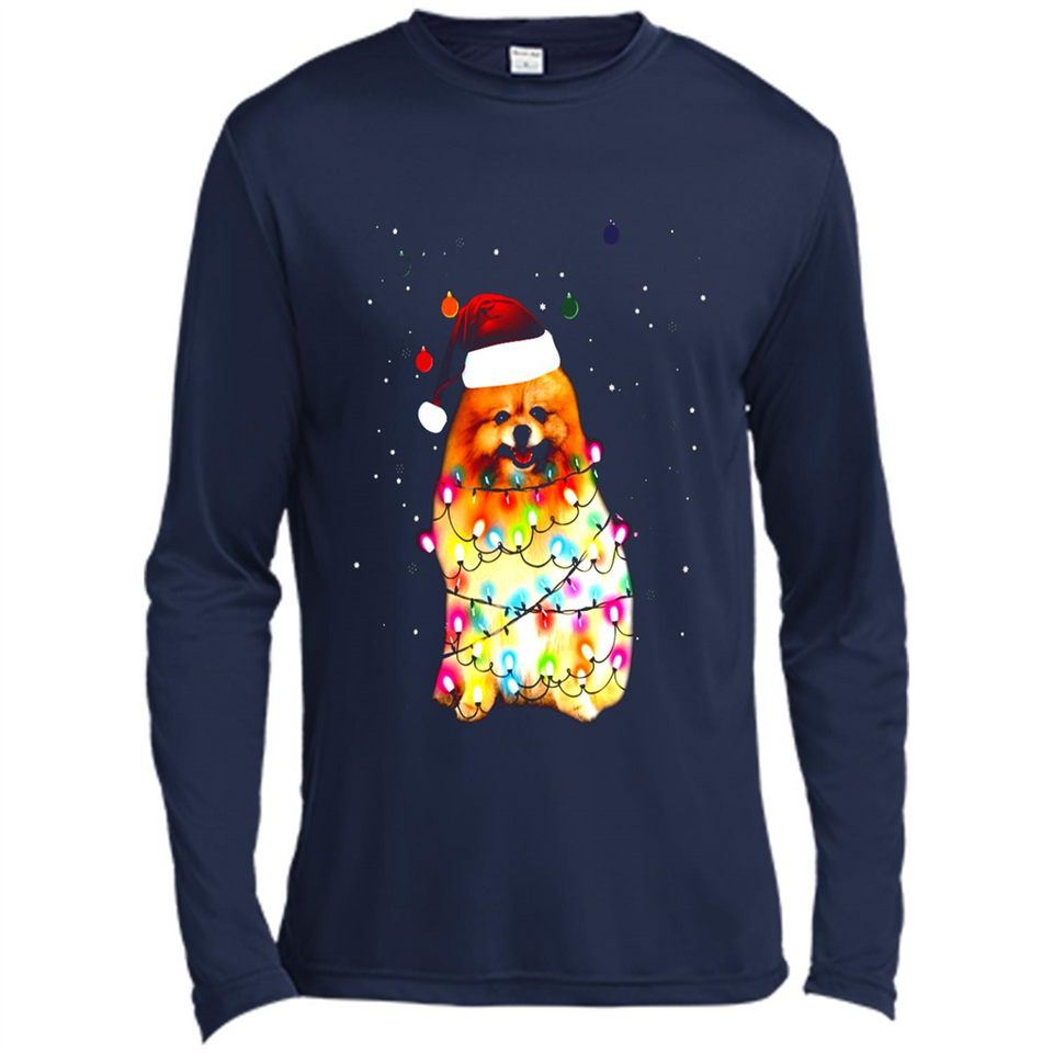 Pomeranian Santa Lights Christmas Dog Xmas Sweatshirt - Canvas Long Sleeve T-Shirt