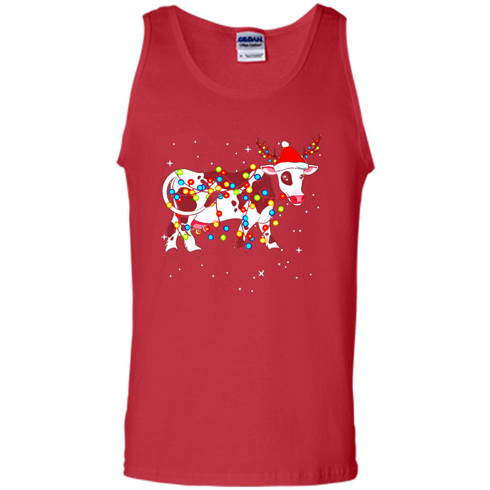 Christmas Lights Cow Wearing Santa Hat Funny Xmas Sweatshirt - Tank Top