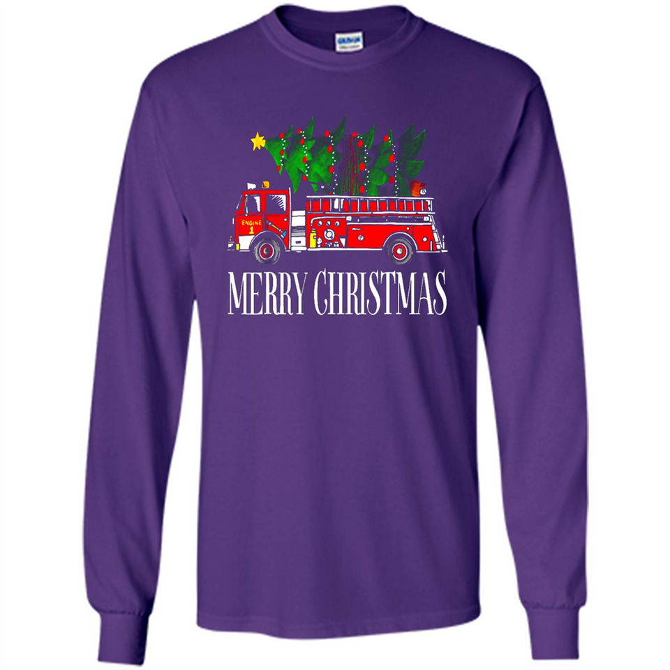 Firetruck Santa Sleigh Merry Christmas Firefighter - Long Sleeve T-Shirt