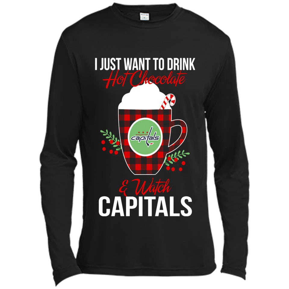 I Just Want To Drink Hot Chocolate & Watch Washington Capitals Ugly Christmas Sweater PINGPONG