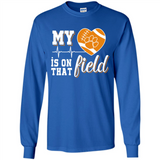 Clemson Tiger Paw Football My Heart is on that Field - Long Sleeve T-Shirt
