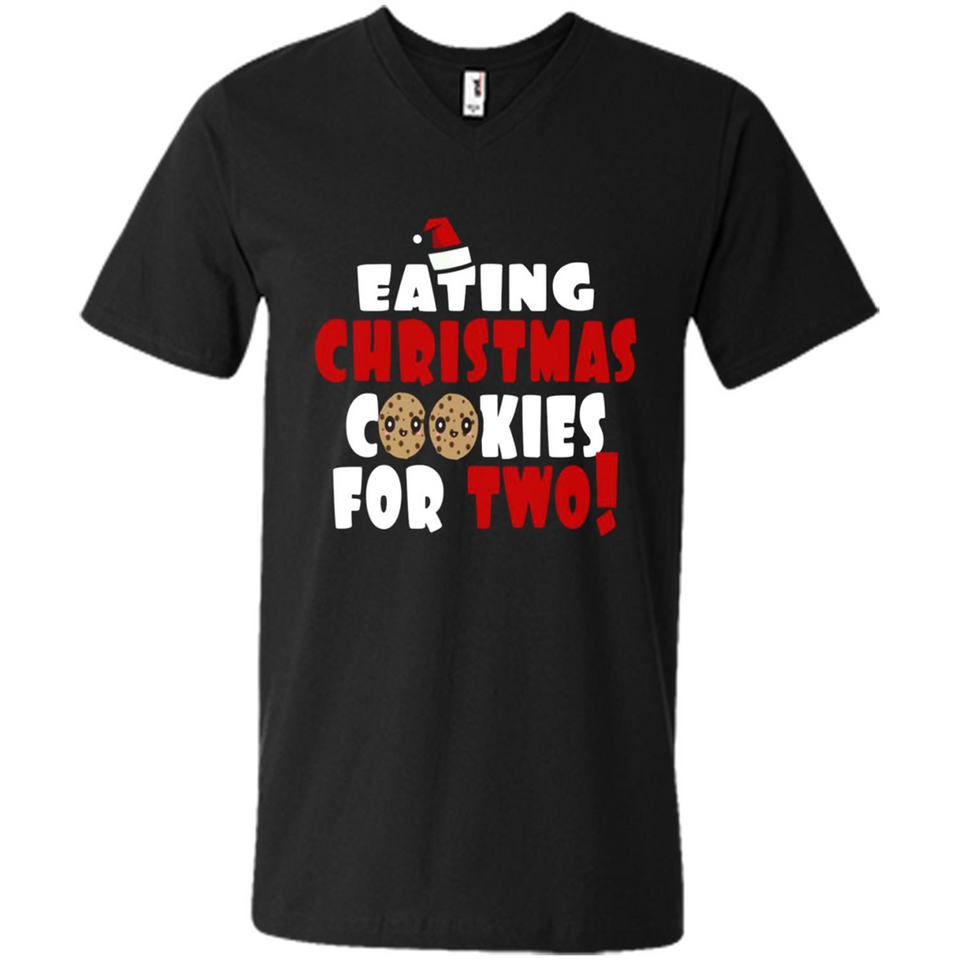 Womens Funny Eating Christmas Cookies For Two Pregnancy - Men's V-Neck