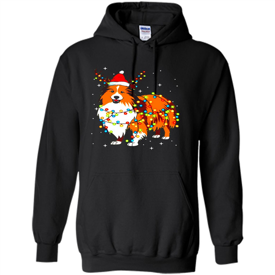 Christmas Lights Shetland Sheepdog Wearing Santa Hat Funny Xmas Mug - Hoodie