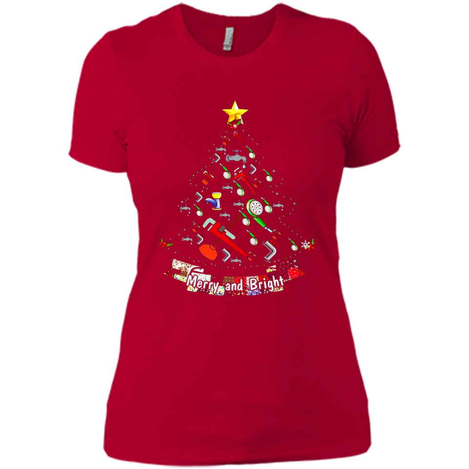 Merry And Bright Plumber Christmas Tree Shirt PINGPONG - Ladies' Boyfriend T-Shirt