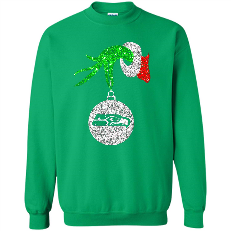 Funny Seattle Seahawks Glitter Grinch Monogram Ornament Christmas Gift - Sweatshirt