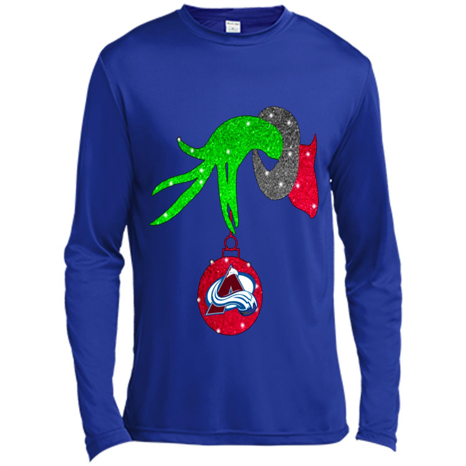 GRINCH HAND HOLDING COLORADO AVALANCHE GLITTER CHRISTMAS PINGPONG