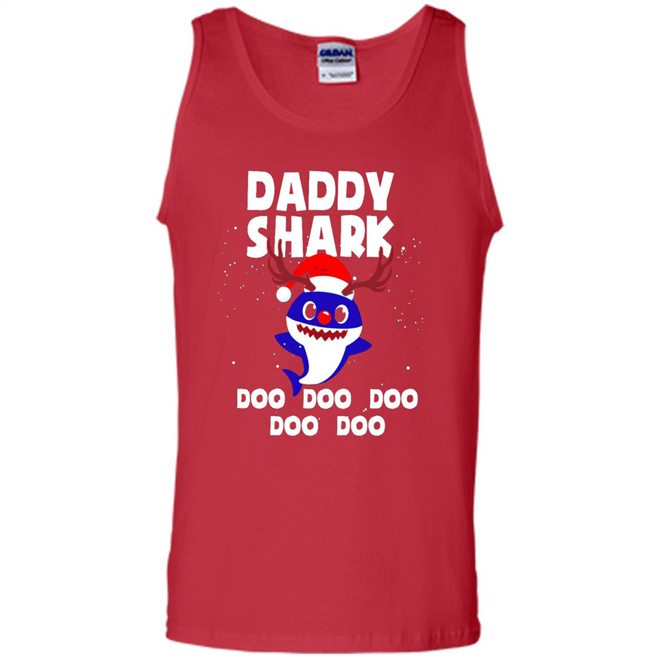 Daddy Shark Costume Reindeer Funny Christmas T-Shirt - Tank Top