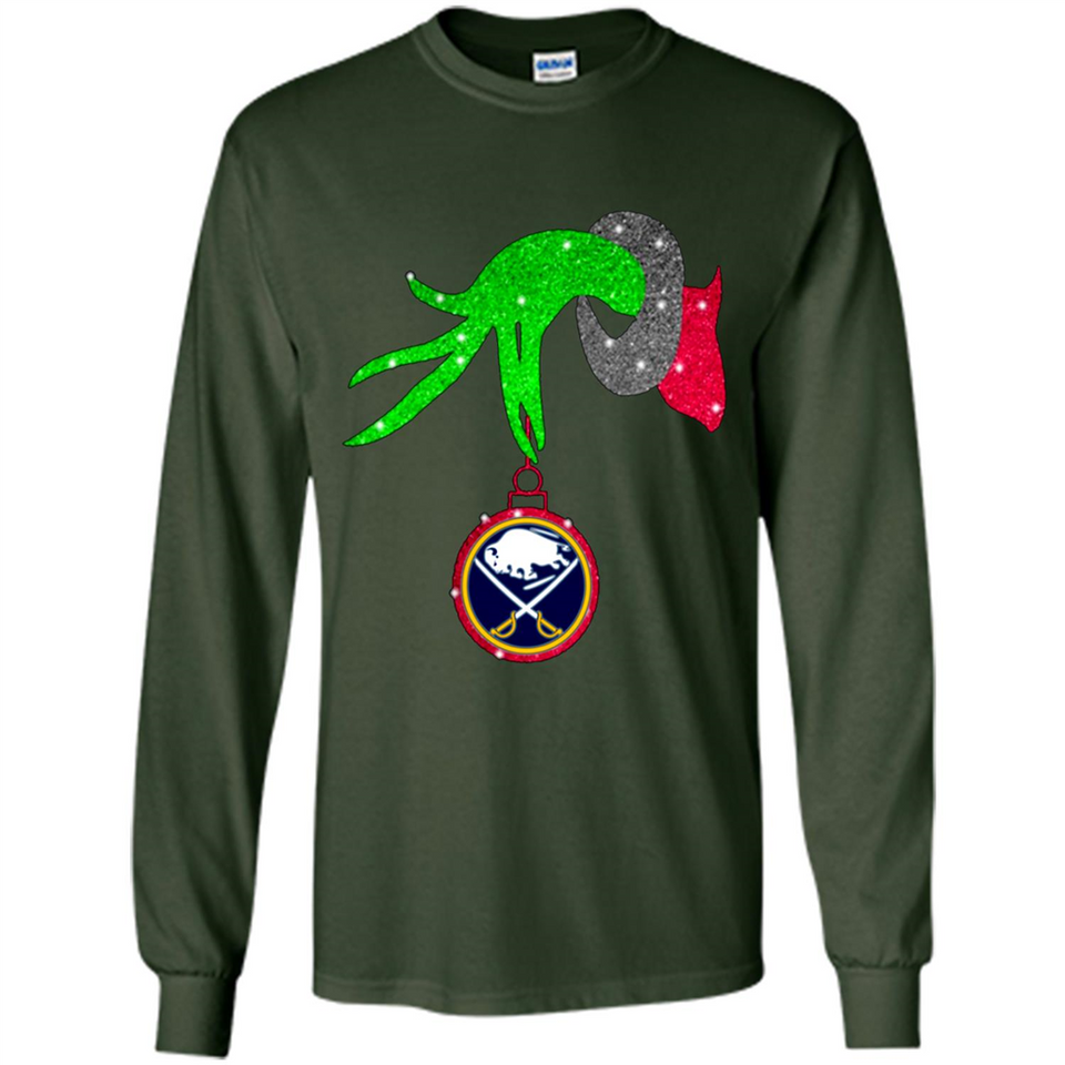 GRINCH HAND HOLDING BUFFALO SABRES GLITTER CHRISTMAS PINGPONG