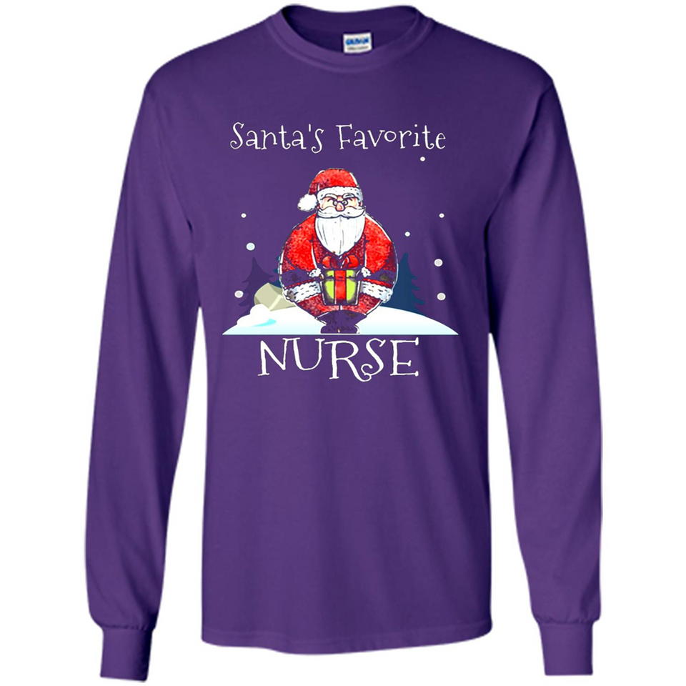 Funny Christmas Nurse Shirt, Santa_s Favorite Nurse - Long Sleeve T-Shirt