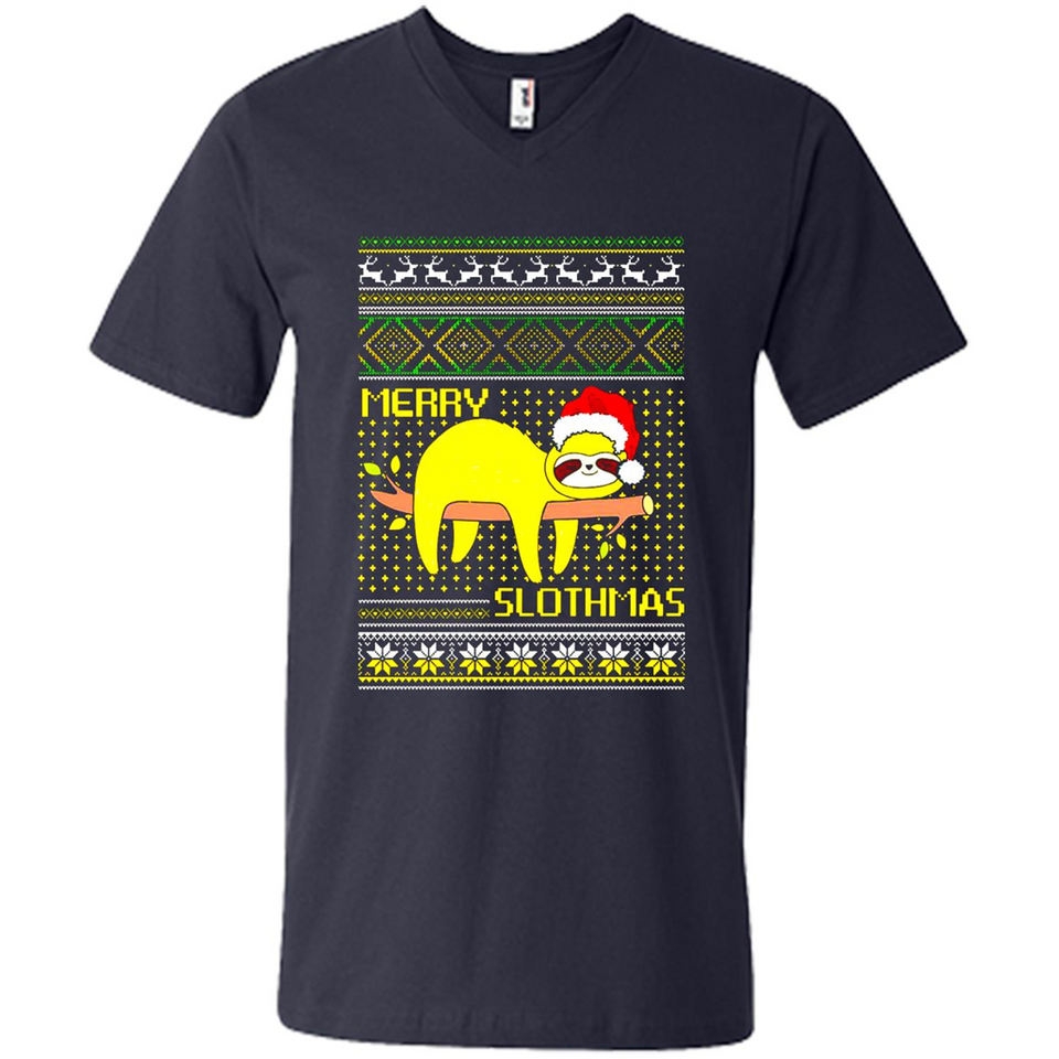 Merry Slothmas Sloth Christmas Sweater PINGPONG - Men's V-Neck