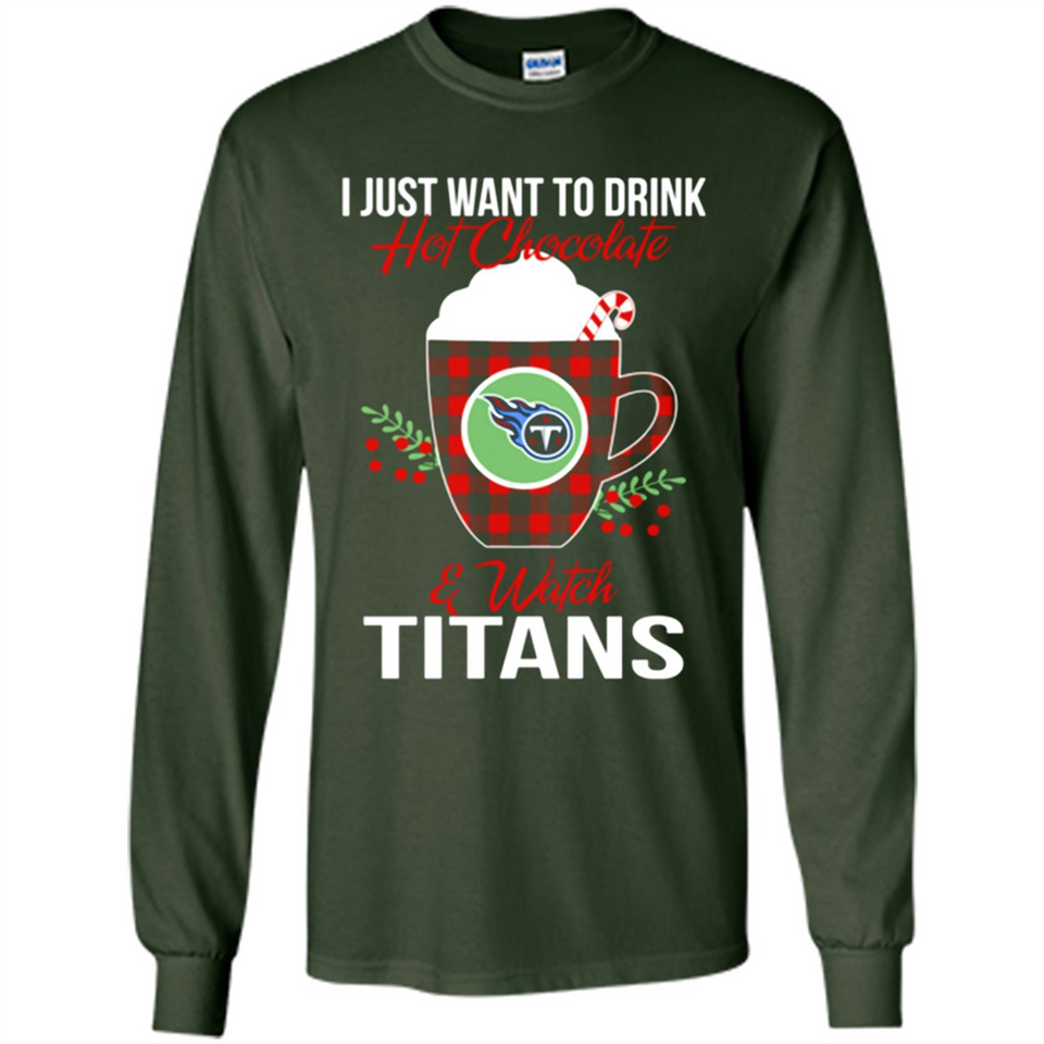 I Just Want To Drink Hot Chocolate & Watch Tennessee Titans Ugly Christmas Sweater PINGPONG