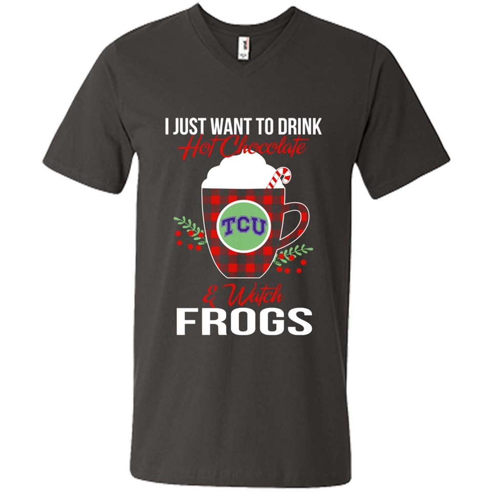 I Just Want To Drink Hot Chocolate & Watch TCU Horned Frogs Ugly Christmas Sweater PINGPONG