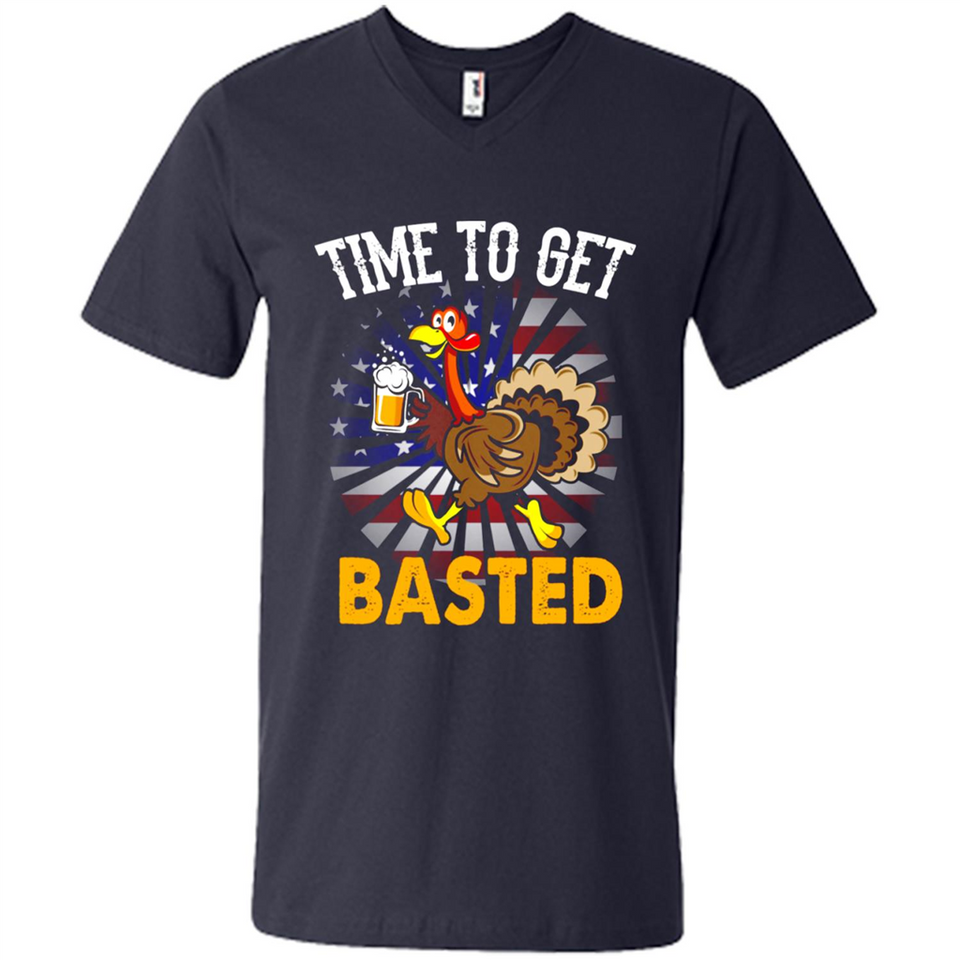 Time To Get Basted Funny Turkey Beer Thanksgiving - Men's V-Neck