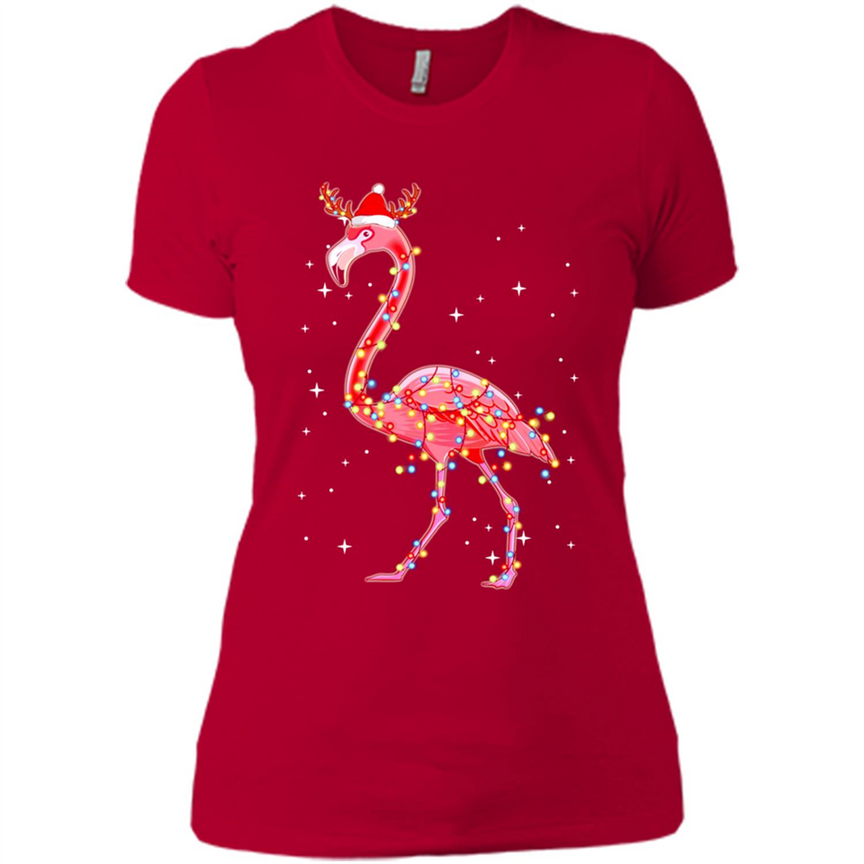 Christmas Lights Flamingo Wearing Santa Hat Funny Xmas - Ladies' Boyfriend T-Shirt